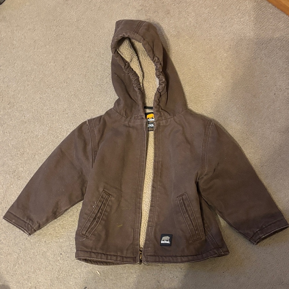 Kids Brown Hooded Sherpa-Lined Puffer Jacket